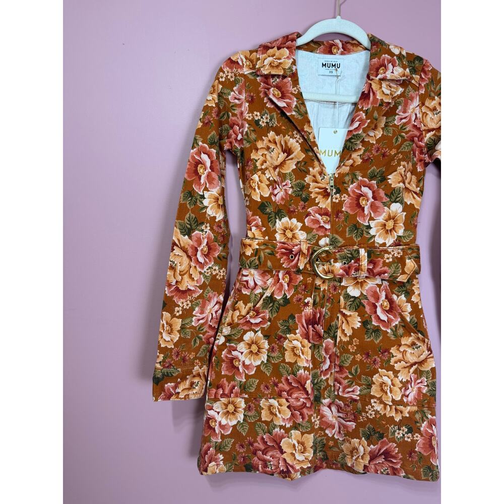 Show Me Your Mumu Outlaw Denim Long Sleeve Mini Dress Garden Harvest Size XS - Picture 4 of 7